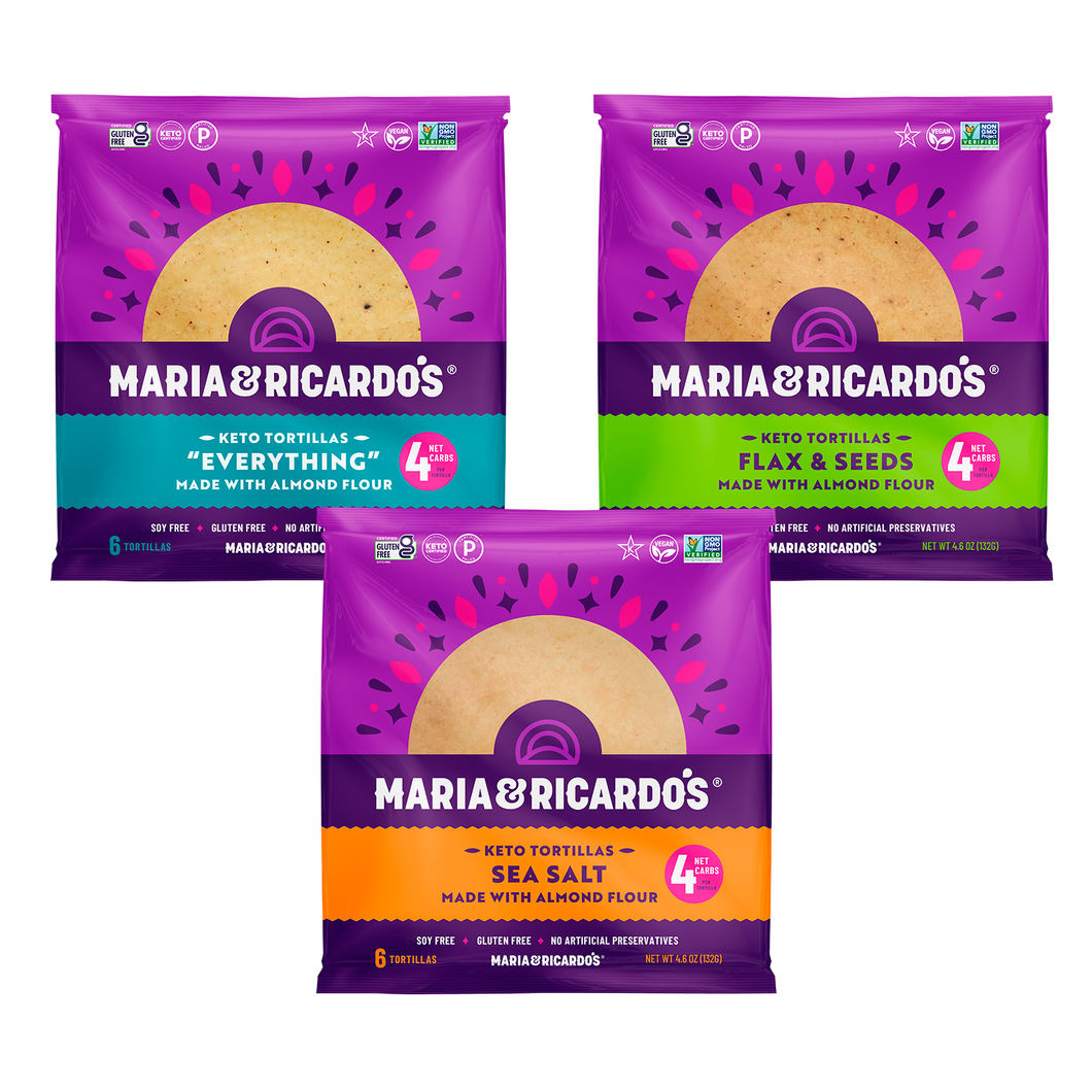 Maria & Ricardo's KETO Tortillas Variety Pack (3 Pack, 6 Tortillas per Pack)