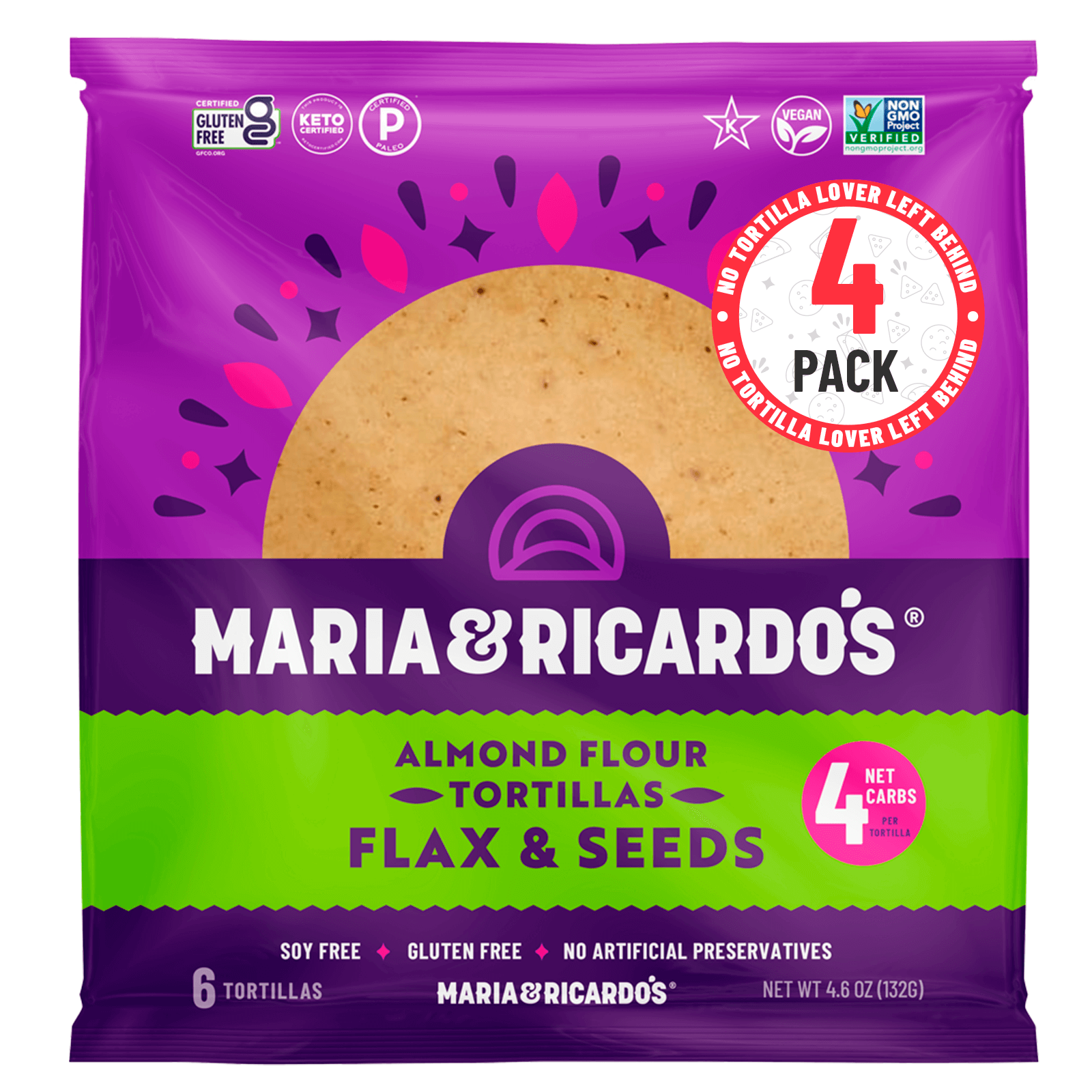 Maria & Ricardo's Almond Flour TortillasFlax & Seeds (4 Maria & Ricardo's Almond Flour TortillasFlax & Seeds (4